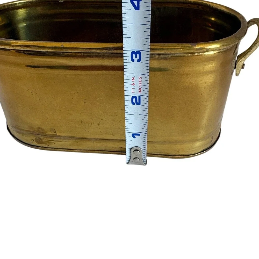 Vintage Brass Oval Planter Tub with Handles Small‎ Gold Cachepot 7 Inch